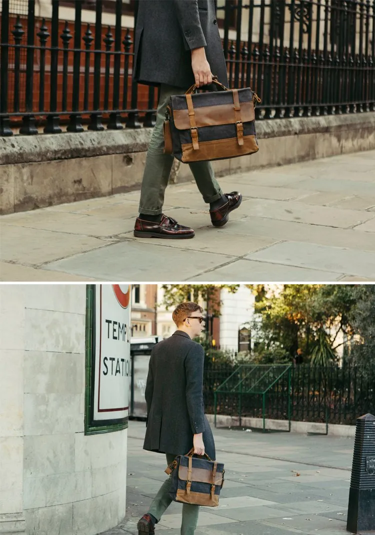 Cool Waxed Canvas Leather Mens 15.6" 15???? Waterproof Travel Side bag Computer Handbag Messenger Bag for Men