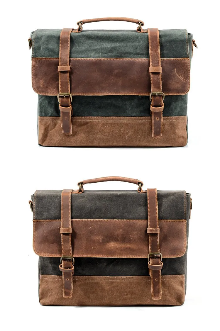 Cool Waxed Canvas Leather Mens 15.6" 15???? Waterproof Travel Side bag Computer Handbag Messenger Bag for Men