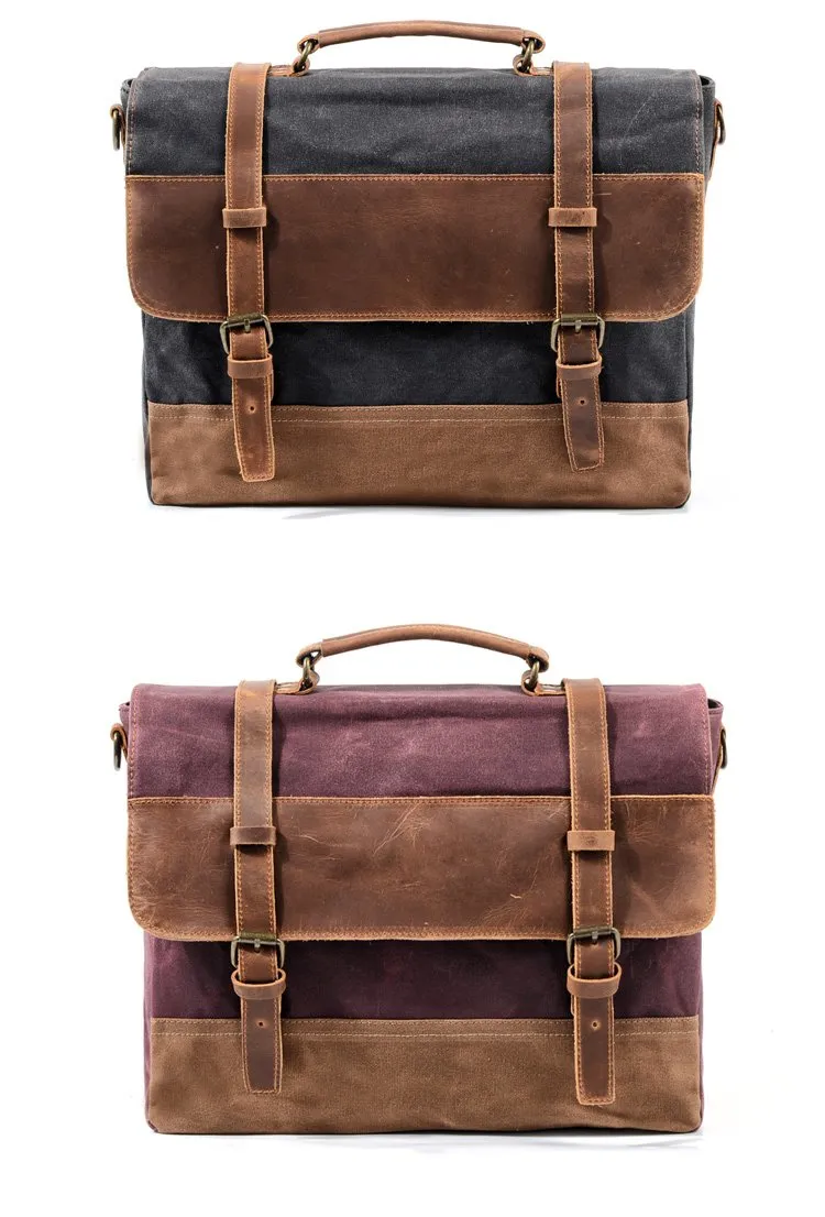 Cool Waxed Canvas Leather Mens 15.6" 15???? Waterproof Travel Side bag Computer Handbag Messenger Bag for Men
