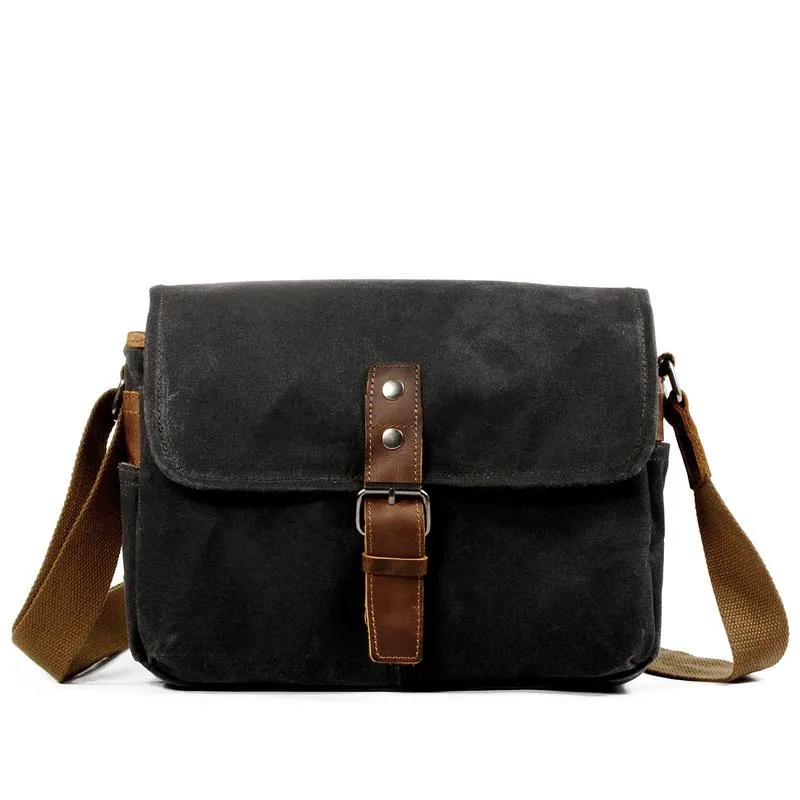 Cool Waxed Canvas Leather Mens Casual Waterproof Messenger Bag Camera Bag Side Bag For Men