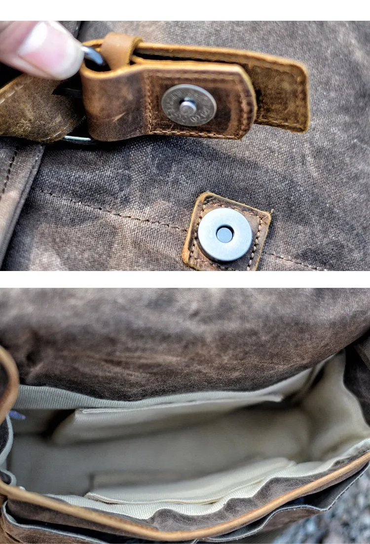 Cool Waxed Canvas Leather Mens Casual Waterproof Messenger Bag Camera Bag Side Bag For Men