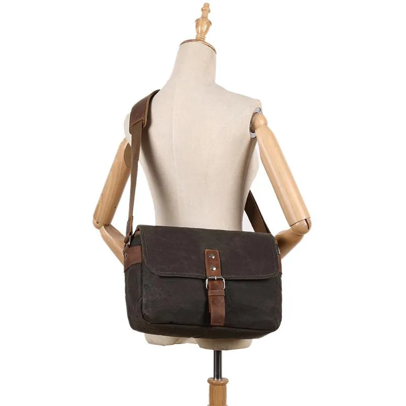 Cool Waxed Canvas Leather Mens Casual Waterproof Messenger Bag Camera Bag Side Bag For Men