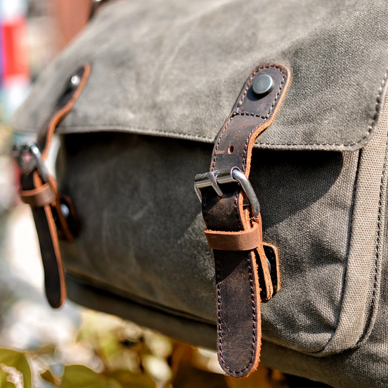 Cool Waxed Canvas Leather Mens Gray Casual Waterproof Side Bag 12'' Messenger Bag For Men