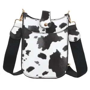 Cow Print Vegan Leather Cross Body Bag In Black White
