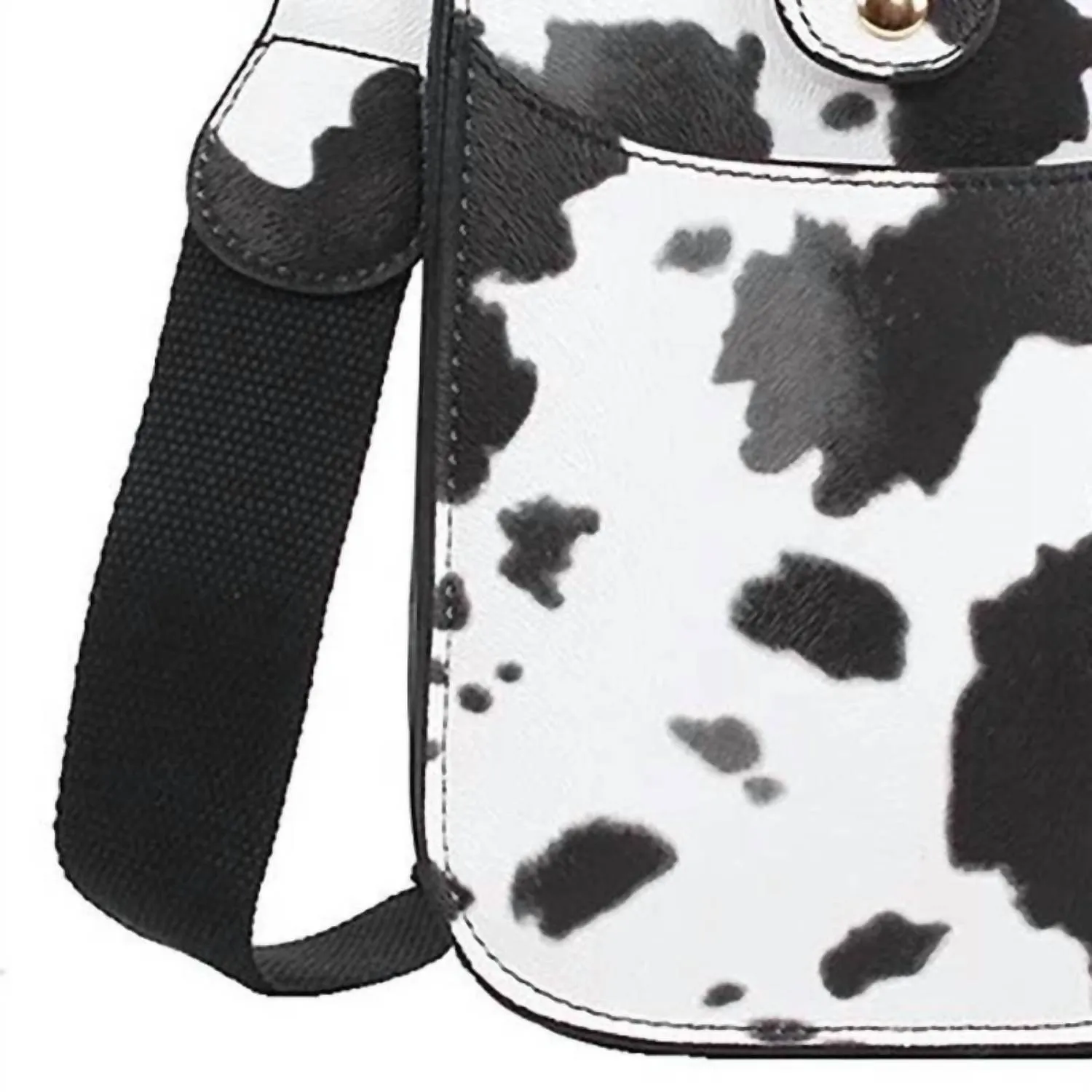 Cow Print Vegan Leather Cross Body Bag In Black White