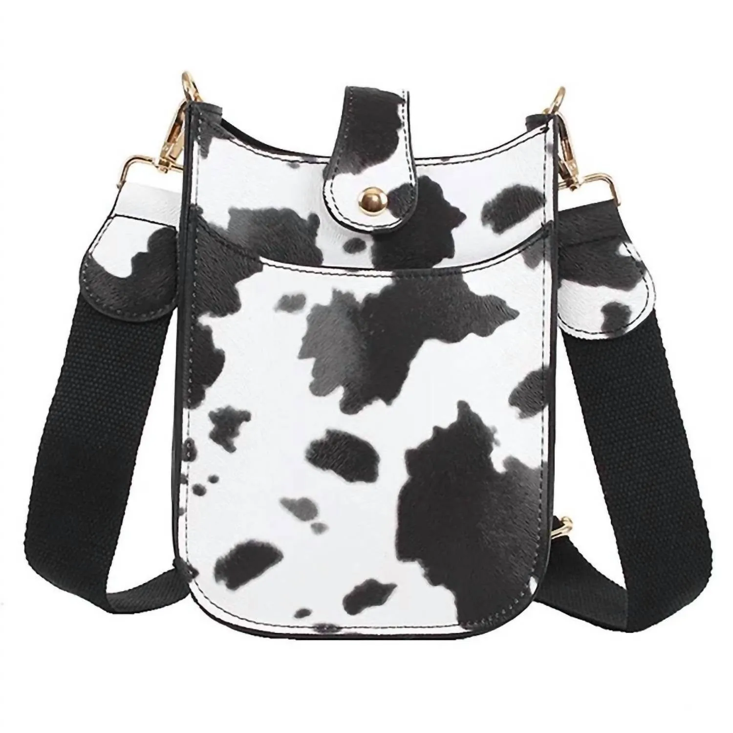 Cow Print Vegan Leather Cross Body Bag In Black White