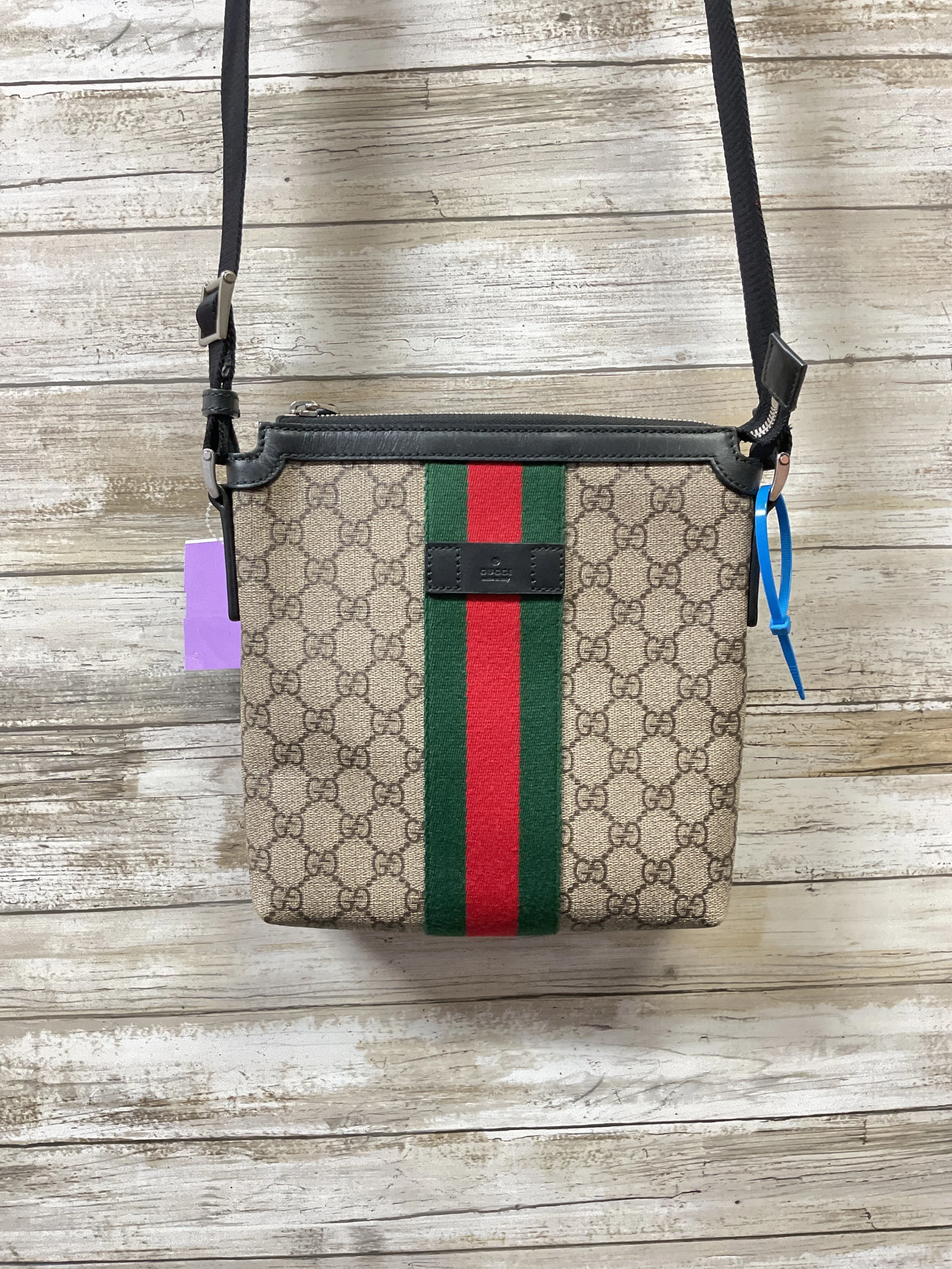 Crossbody Luxury Designer By Gucci In Green & Tan, Size:Small