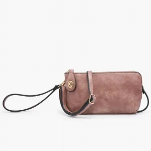 Crossbody Wristlet Clutch With Twist Lock Closure In Dark Rose