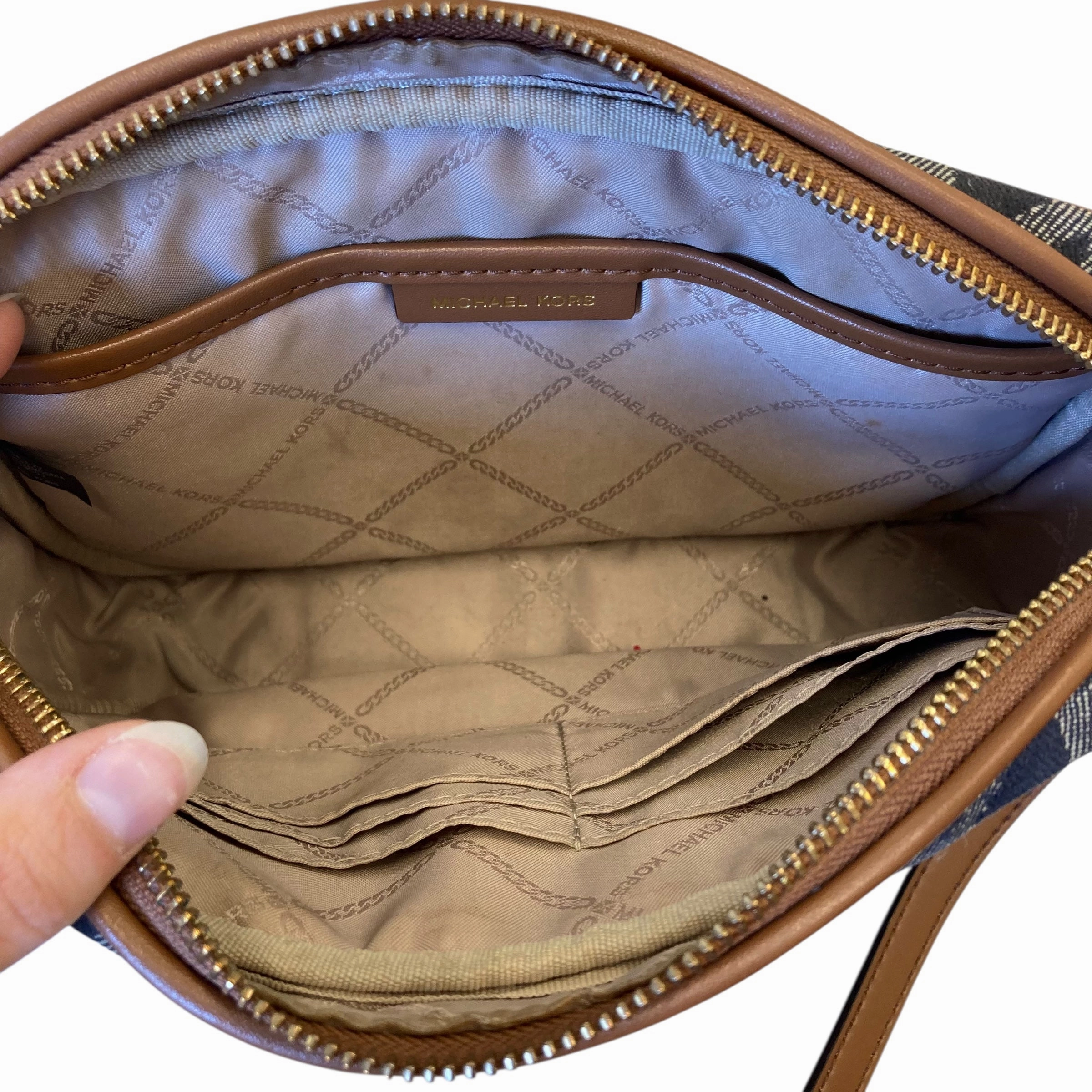 Crossbody Designer By Michael Kors In Blue & Brown, Size:Small