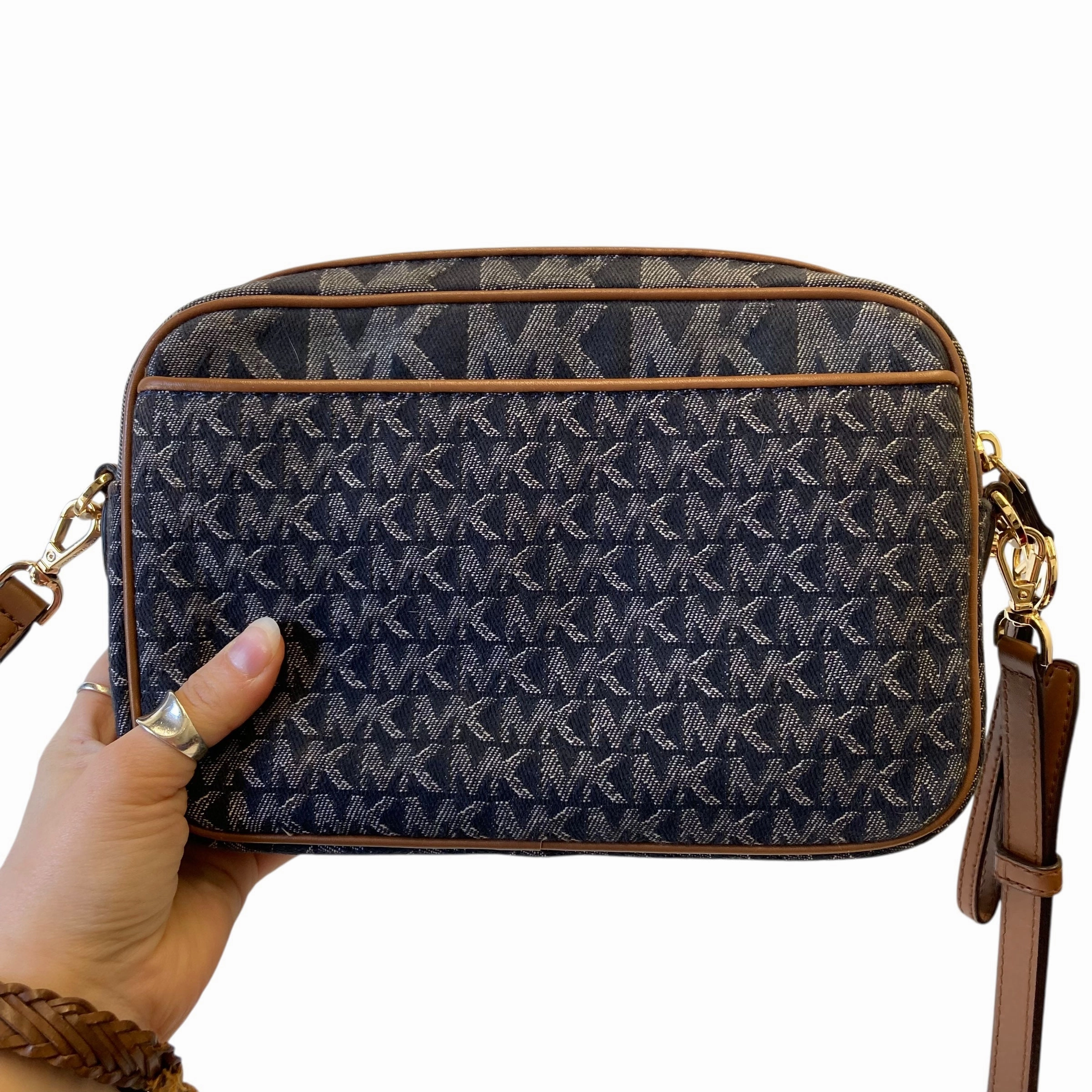 Crossbody Designer By Michael Kors In Blue & Brown, Size:Small