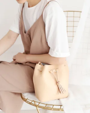 Cute LEATHER Bucket Bag WOMENs SHOULDER BAG Purses FOR WOMEN