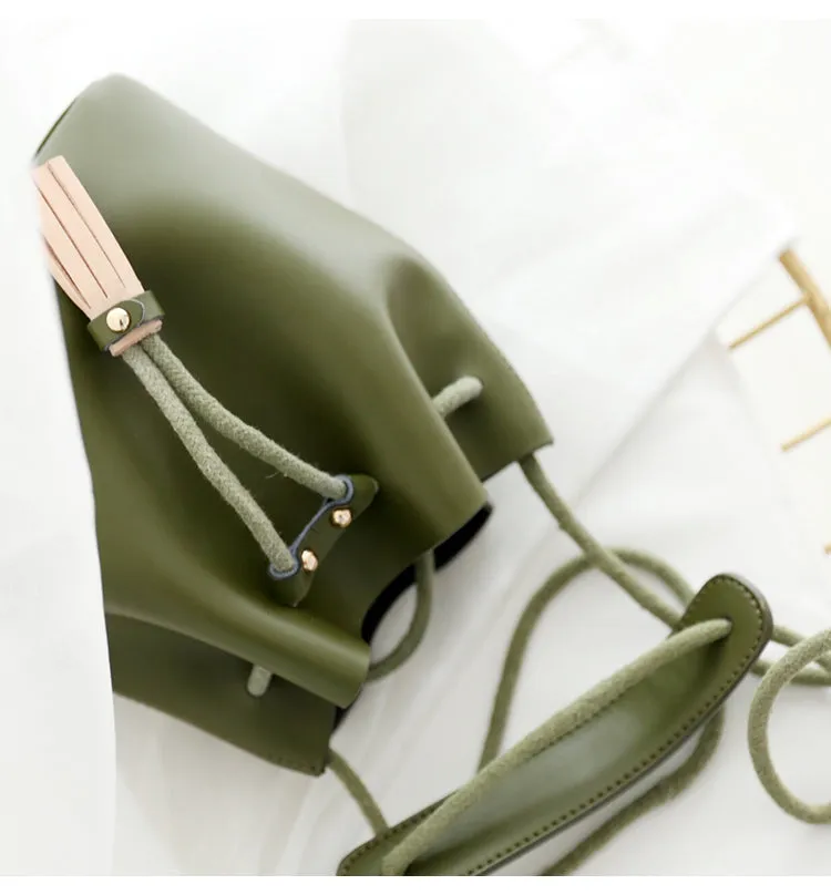 Cute LEATHER Bucket Bag WOMENs SHOULDER BAG Purses FOR WOMEN