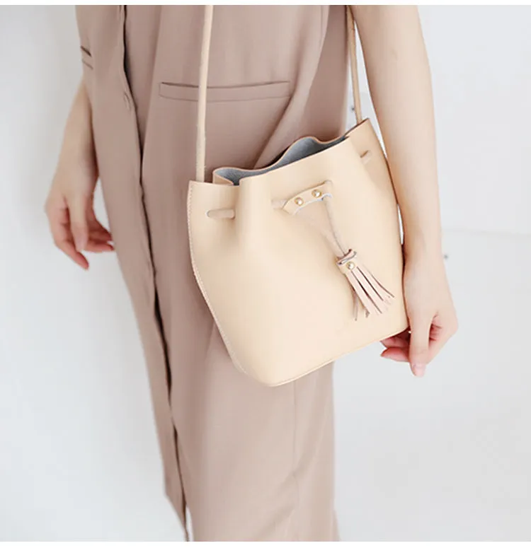 Cute LEATHER Bucket Bag WOMENs SHOULDER BAG Purses FOR WOMEN