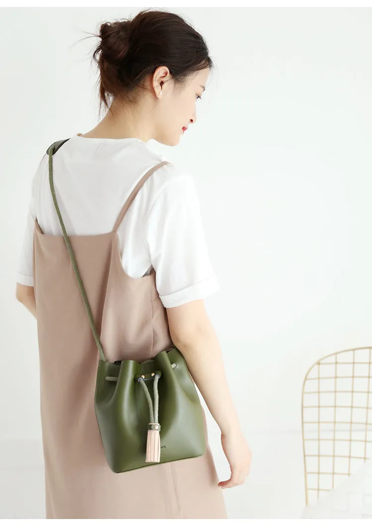 Cute LEATHER Bucket Bag WOMENs SHOULDER BAG Purses FOR WOMEN