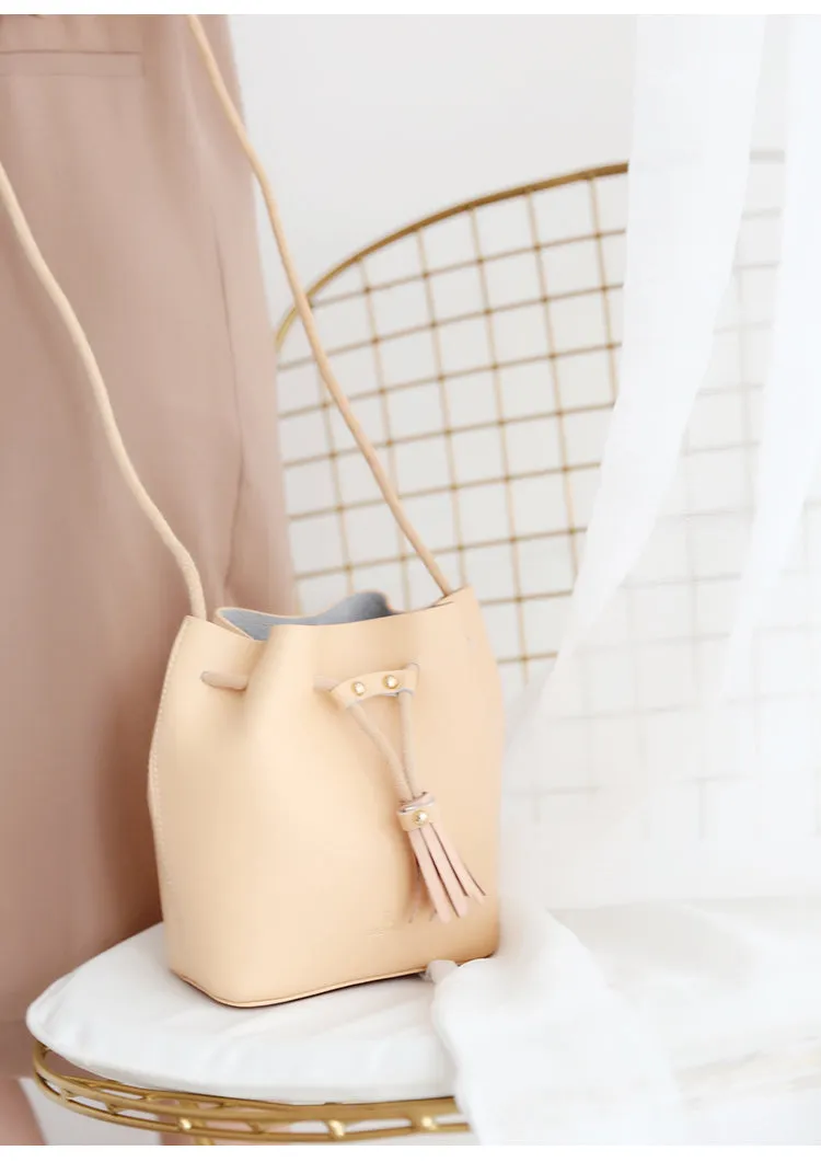 Cute LEATHER Bucket Bag WOMENs SHOULDER BAG Purses FOR WOMEN