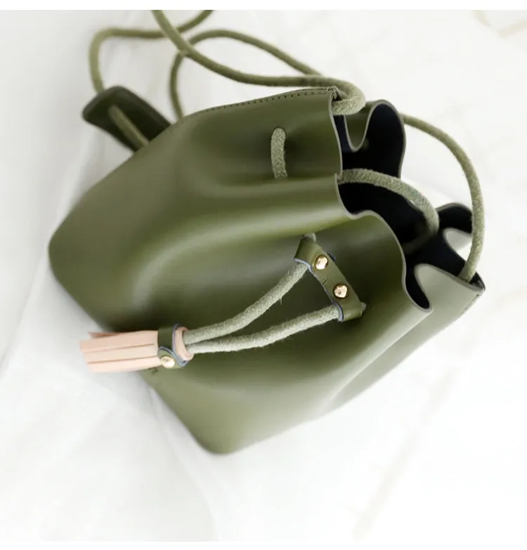Cute LEATHER Bucket Bag WOMENs SHOULDER BAG Purses FOR WOMEN