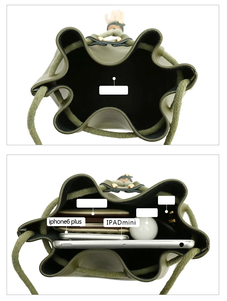 Cute LEATHER Bucket Bag WOMENs SHOULDER BAG Purses FOR WOMEN