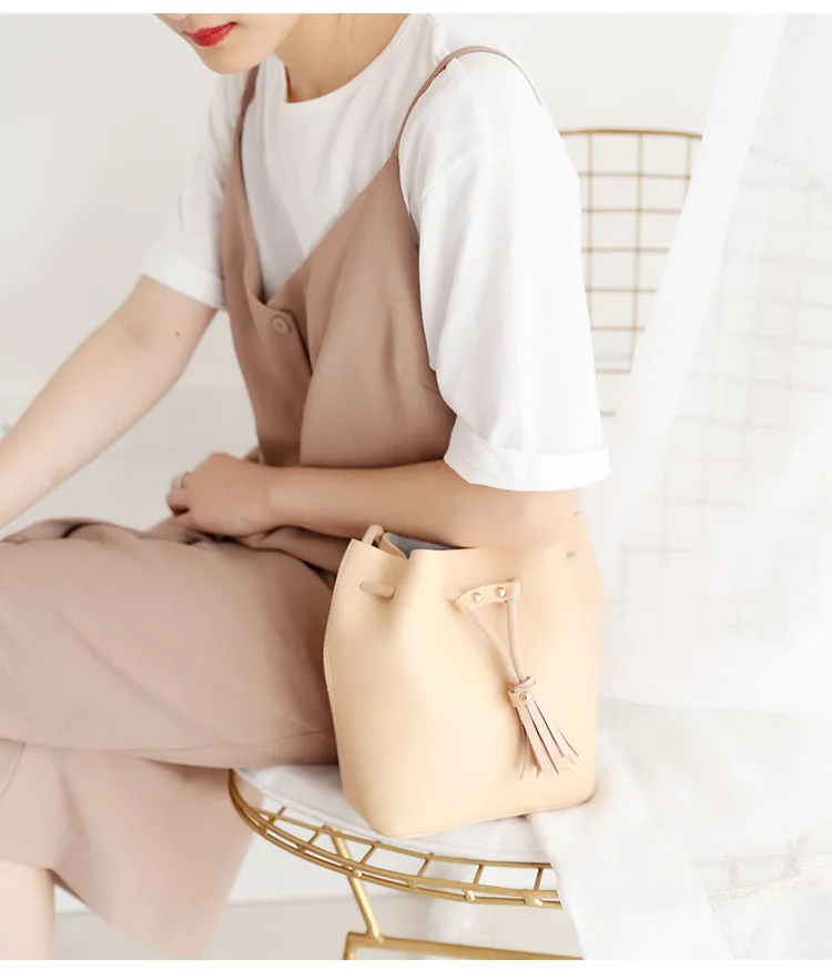 Cute LEATHER Bucket Bag WOMENs SHOULDER BAG Purses FOR WOMEN