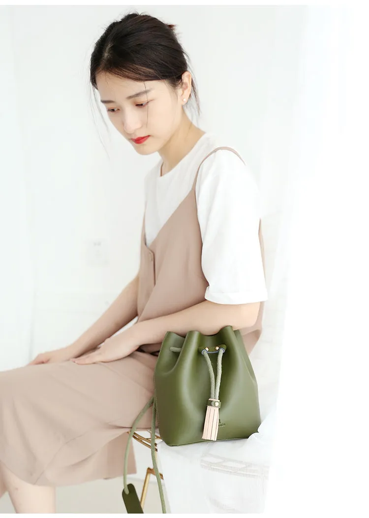 Cute LEATHER Bucket Bag WOMENs SHOULDER BAG Purses FOR WOMEN
