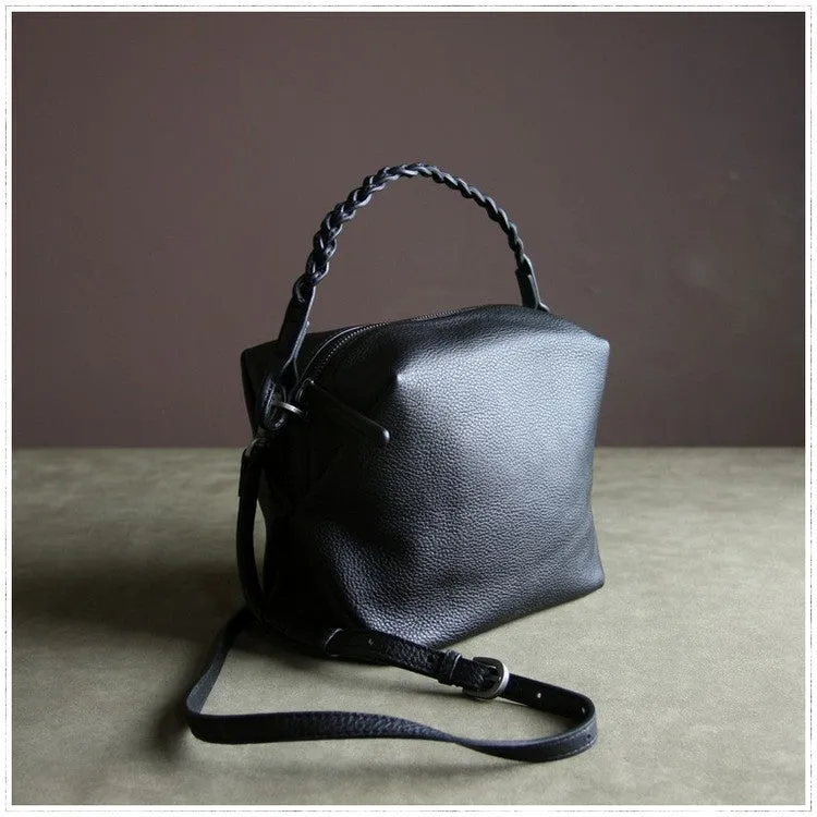 Cute Womens Gray Leather Handbag Purse Cube Leather Shoulder Bag Crossbody Purse for Ladies