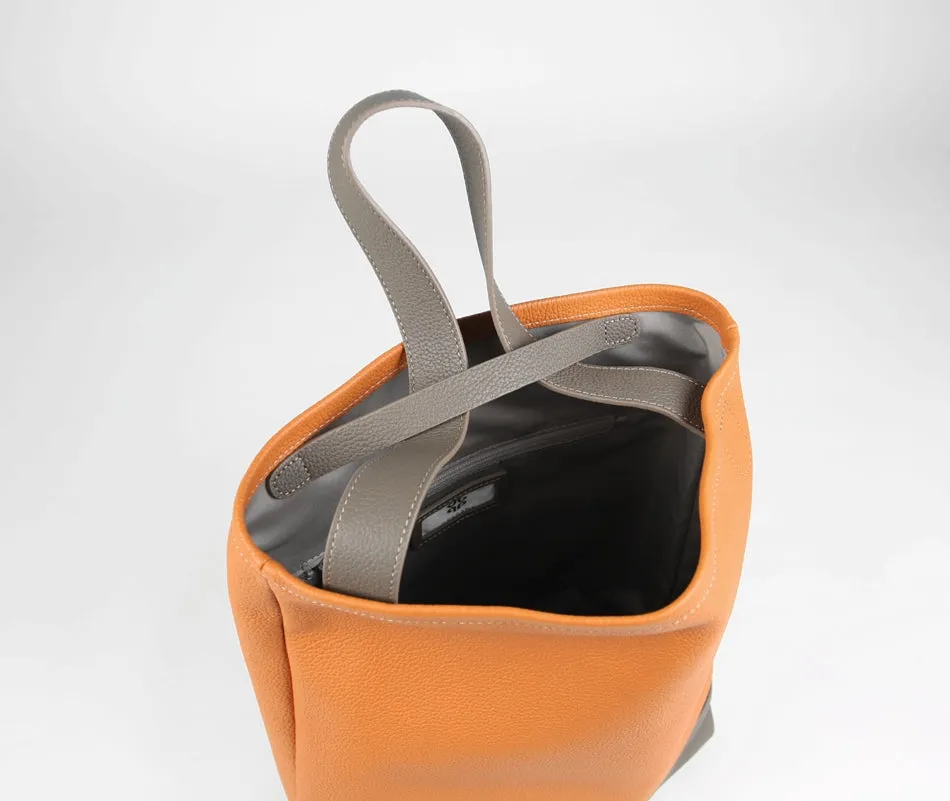 Cute Womens Gray Leather Shoulder Tote Bag Best Tote Handbag Shopper Bag Purse for Ladies