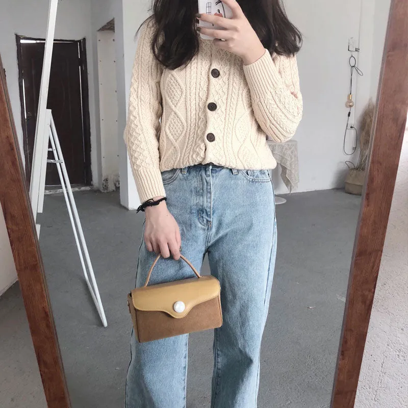 Cute Yellow Leather Womens Mini Box Purse Handbag Shoulder Bag for Women