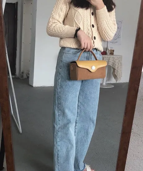 Cute Yellow Leather Womens Mini Box Purse Handbag Shoulder Bag for Women