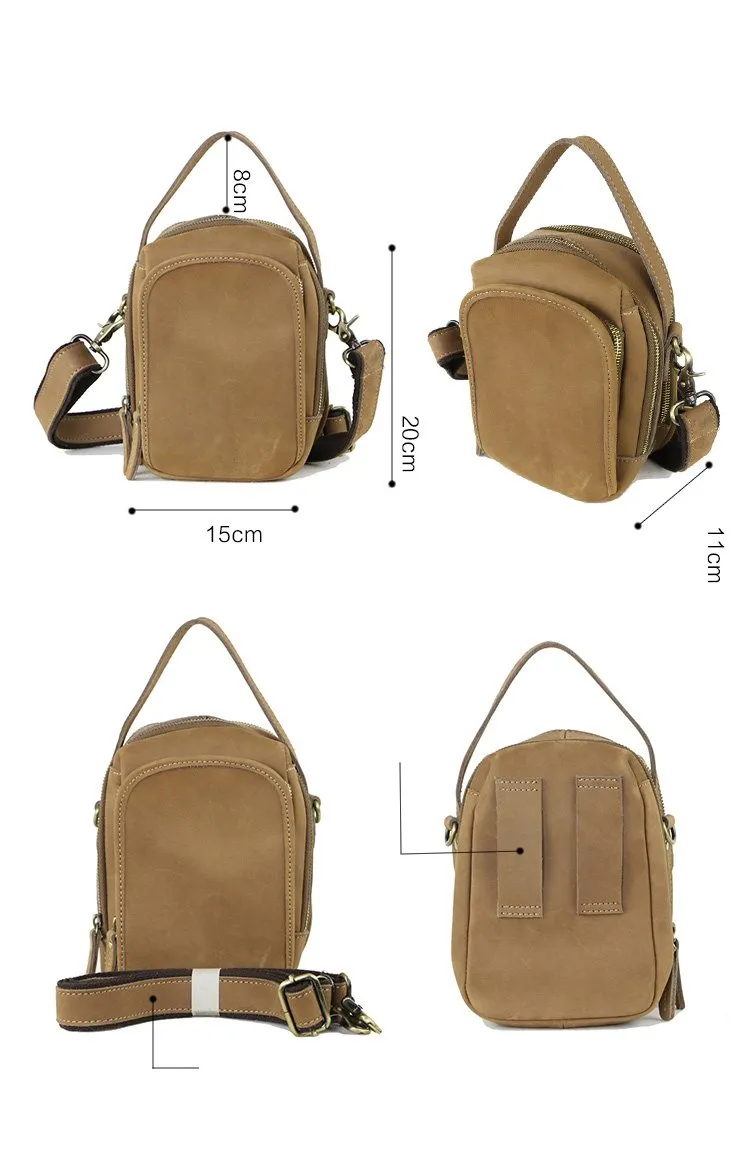 Dark Brown Leather Mens Casual Mini Courier Bag Messenger Bags Belt Bag Belt Pouch For Men