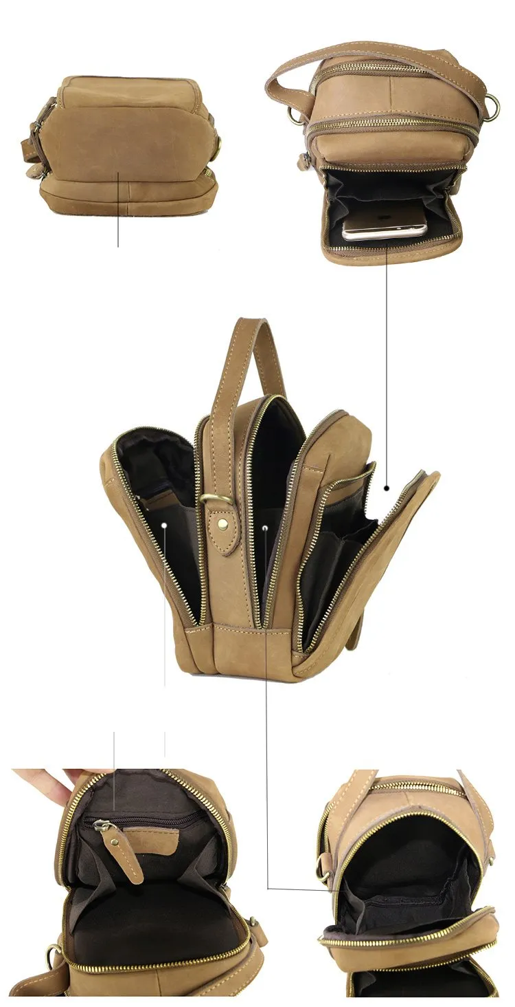 Dark Brown Leather Mens Casual Mini Courier Bag Messenger Bags Belt Bag Belt Pouch For Men