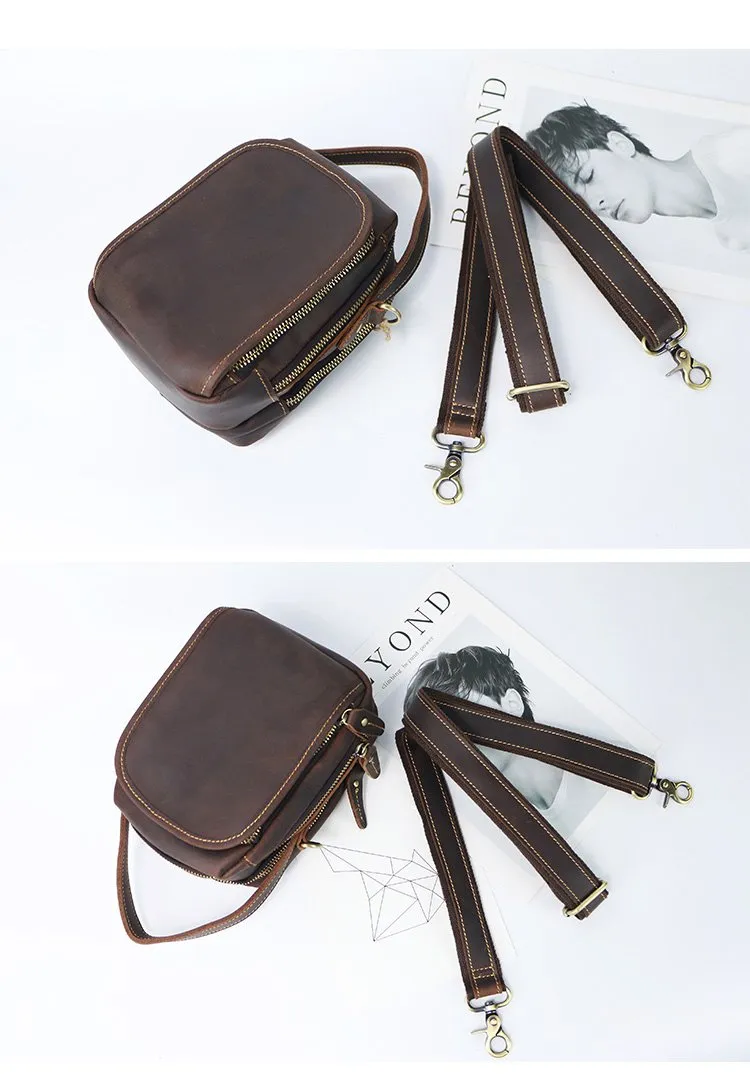 Dark Brown Leather Mens Casual Mini Courier Bag Messenger Bags Belt Bag Belt Pouch For Men