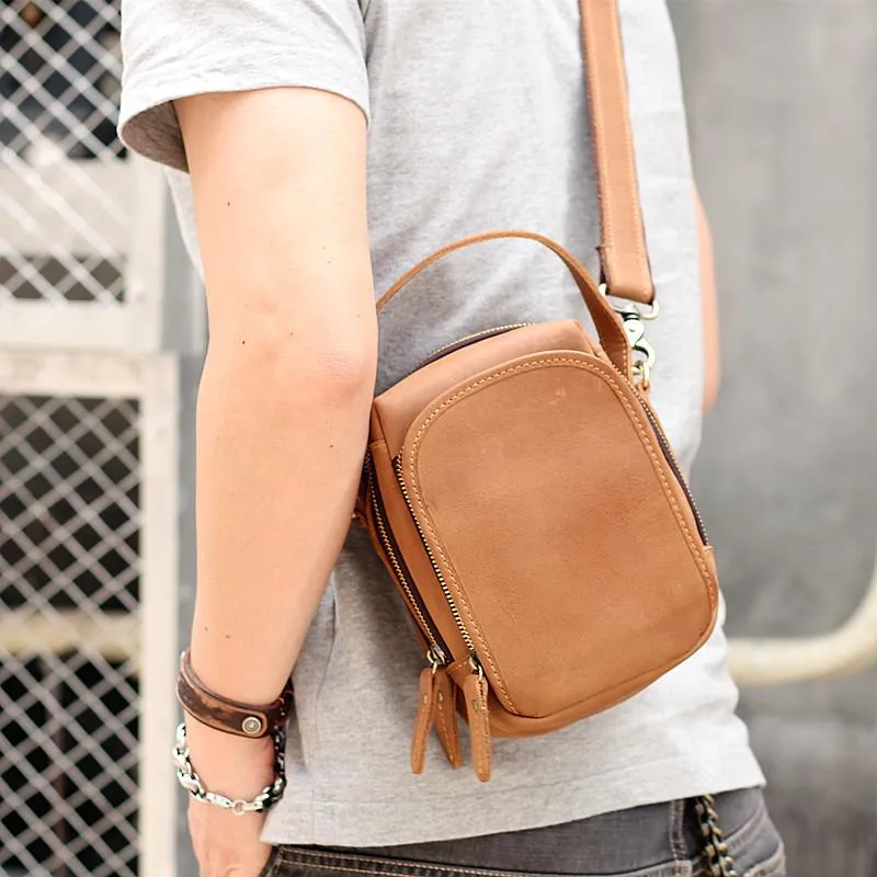 Dark Brown Leather Mens Casual Mini Courier Bag Messenger Bags Belt Bag Belt Pouch For Men