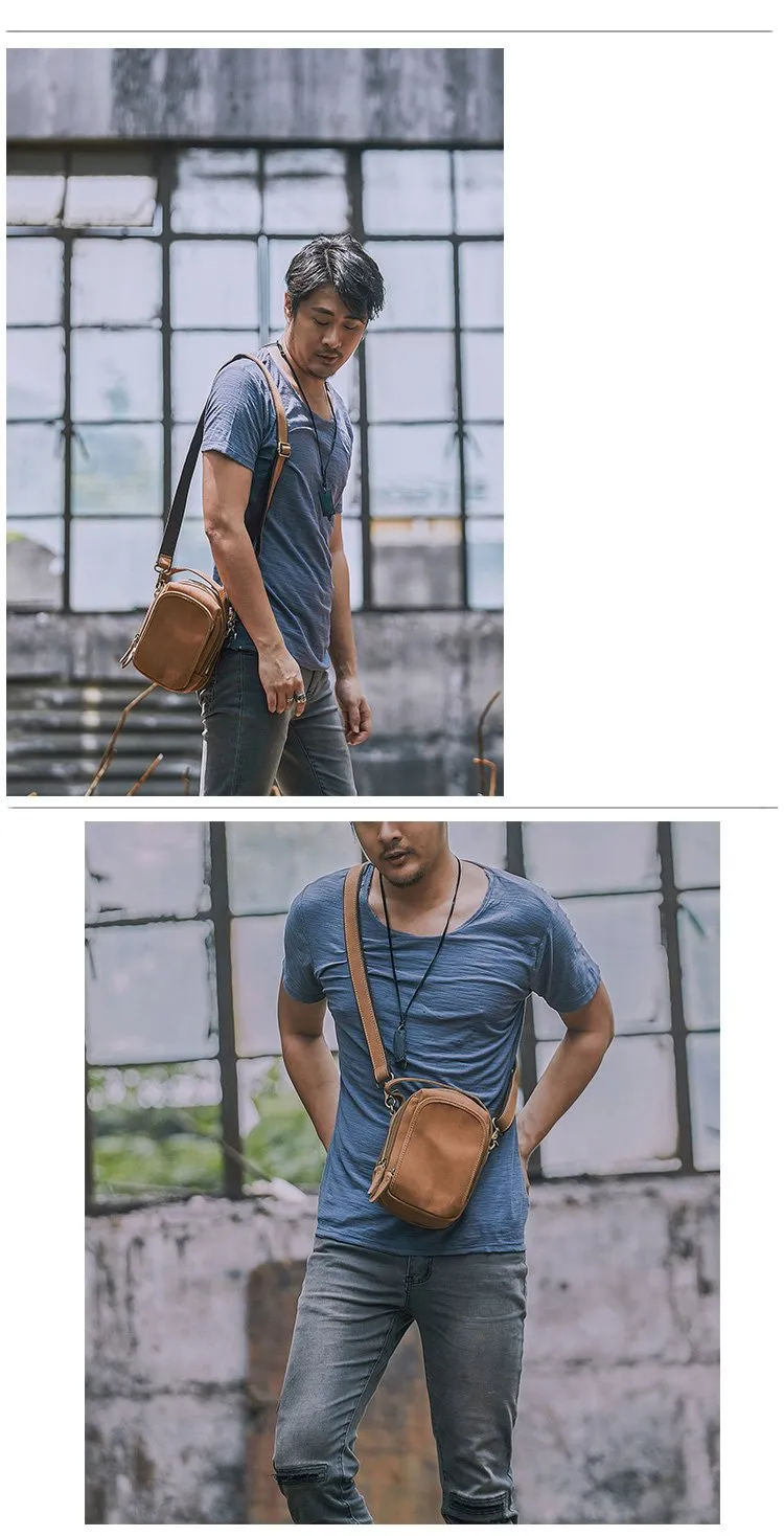 Dark Brown Leather Mens Casual Mini Courier Bag Messenger Bags Belt Bag Belt Pouch For Men