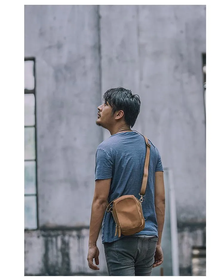 Dark Brown Leather Mens Casual Mini Courier Bag Messenger Bags Belt Bag Belt Pouch For Men