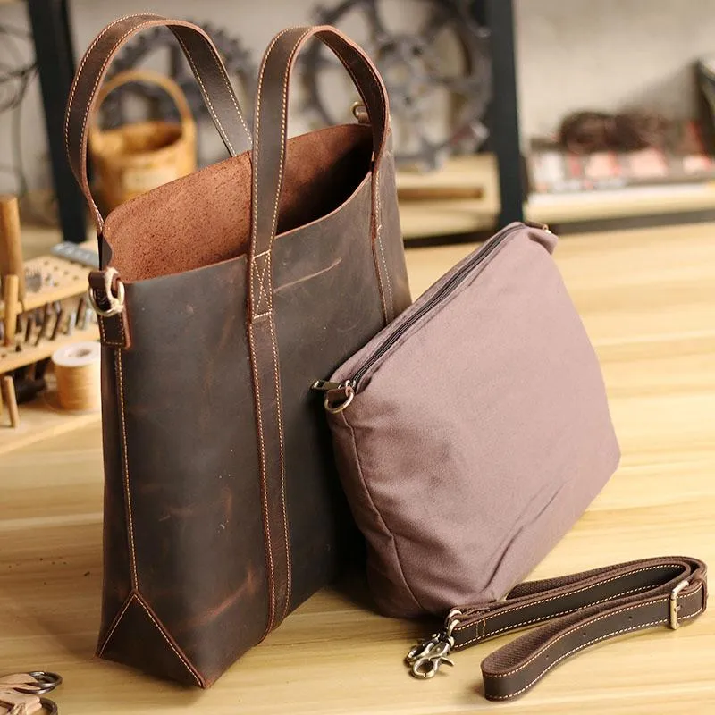 Dark Brown Vintage Leather Men Large Tote Bag Courier Tote Messenger Bag Tote For Men