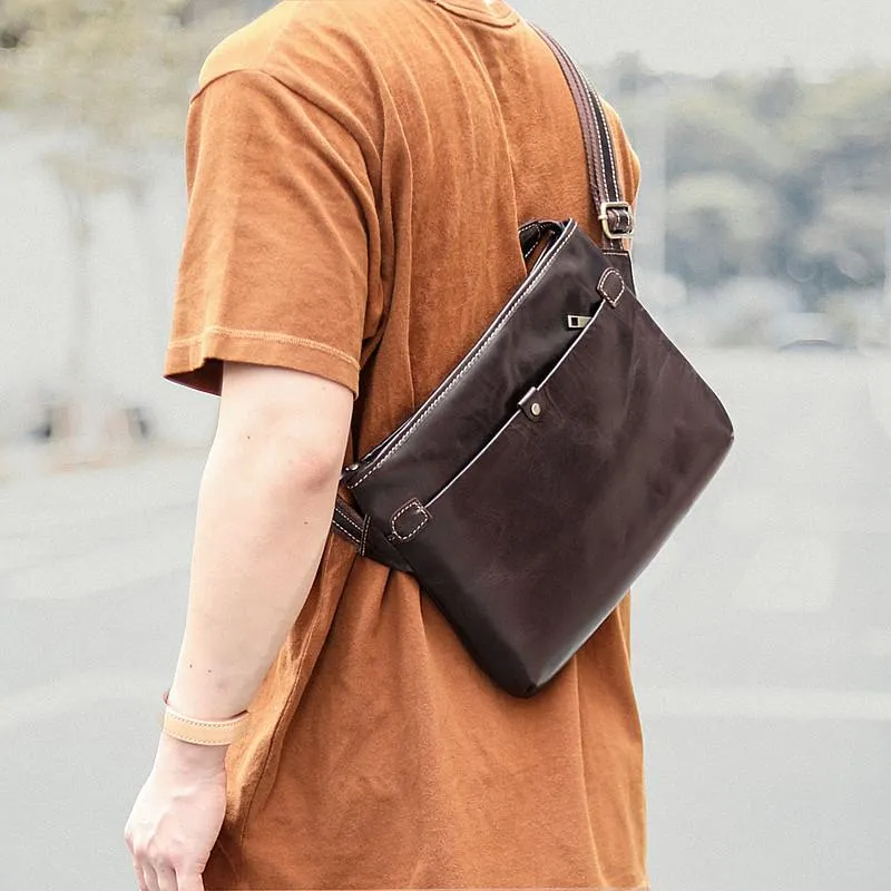 Dark Coffee Leather Mens Casual Small Courier Bag Messenger Bags Brown Postman Bag For Men