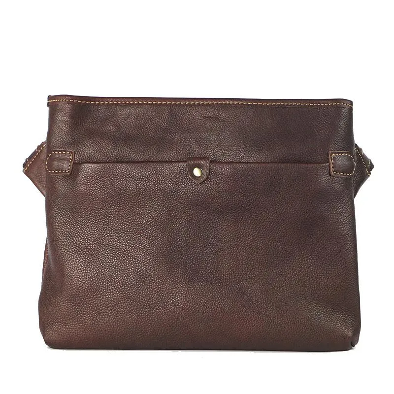 Dark Coffee Leather Mens Casual Small Courier Bag Messenger Bags Brown Postman Bag For Men