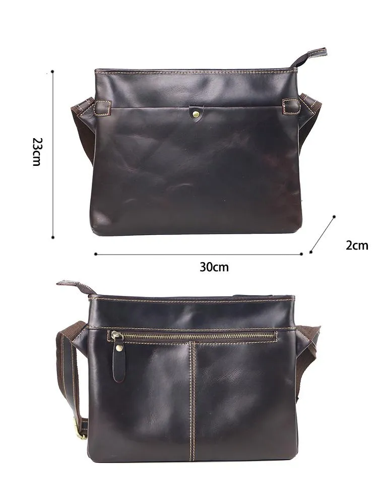 Dark Coffee Leather Mens Casual Small Courier Bag Messenger Bags Brown Postman Bag For Men