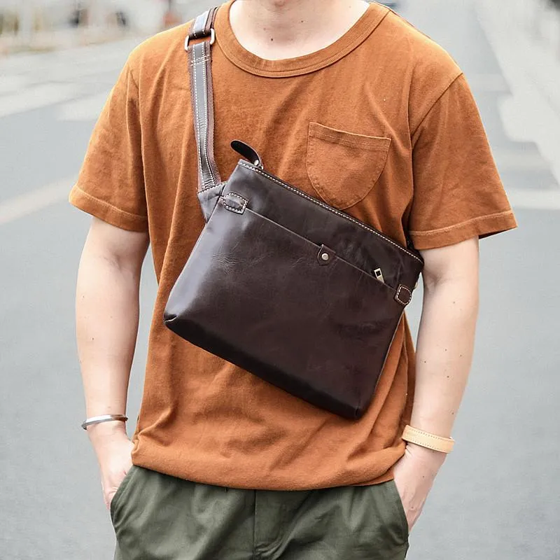 Dark Coffee Leather Mens Casual Small Courier Bag Messenger Bags Brown Postman Bag For Men