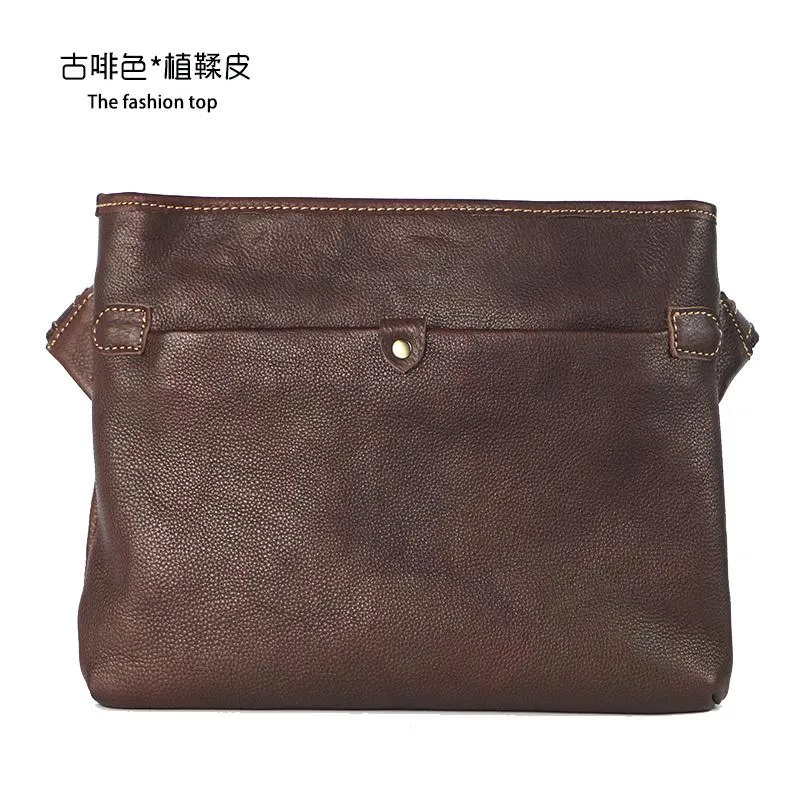 Dark Coffee Leather Mens Casual Small Courier Bag Messenger Bags Brown Postman Bag For Men