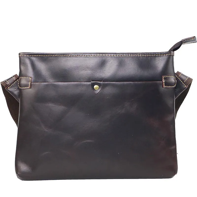 Dark Coffee Leather Mens Casual Small Courier Bag Messenger Bags Brown Postman Bag For Men
