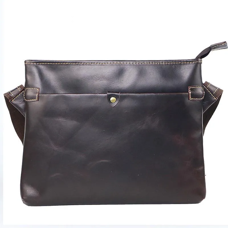 Dark Coffee Leather Mens Casual Small Courier Bag Messenger Bags Brown Postman Bag For Men