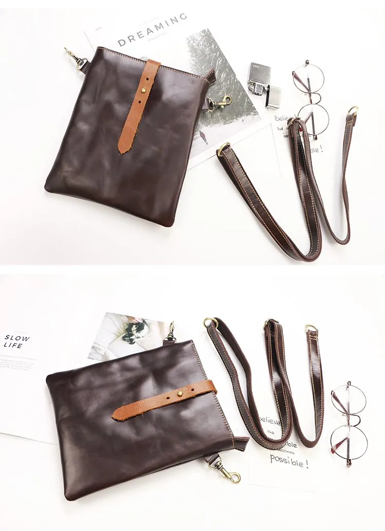 Dark Coffee Leather Mens Small Vertical Courier Bag Messenger Bags Black Small Postman Bag For Men