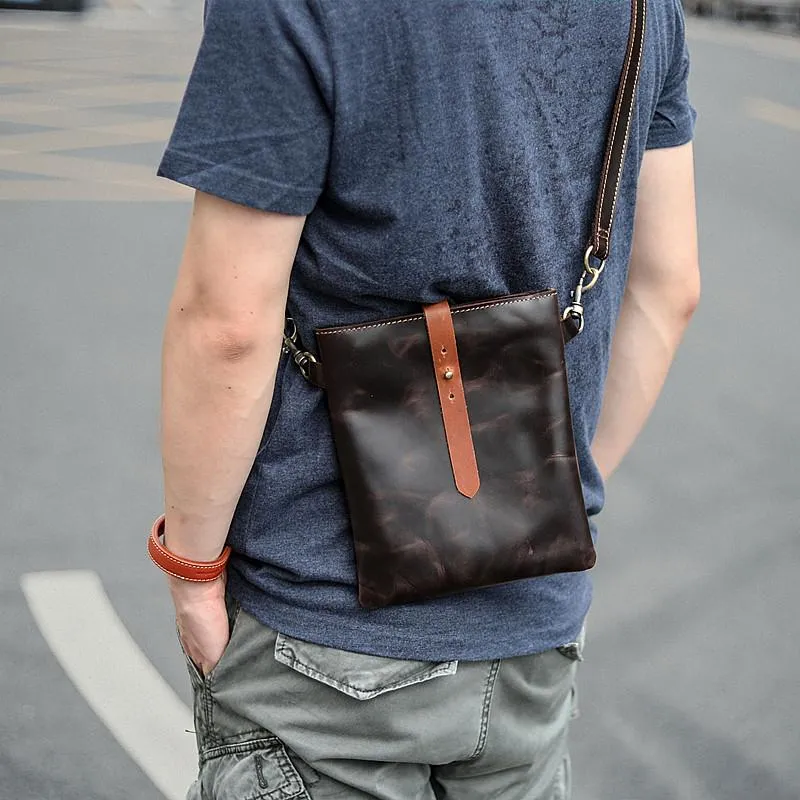 Dark Coffee Leather Mens Small Vertical Courier Bag Messenger Bags Black Small Postman Bag For Men