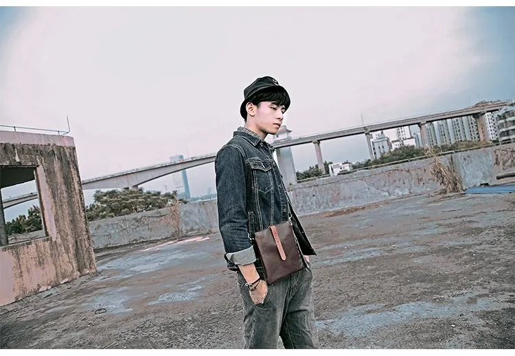 Dark Coffee Leather Mens Small Vertical Courier Bag Messenger Bags Black Small Postman Bag For Men
