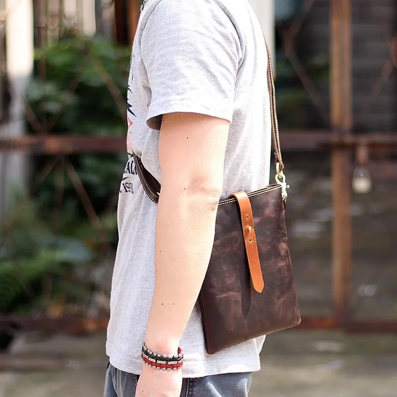 Dark Coffee Leather Mens Small Vertical Courier Bag Messenger Bags Black Small Postman Bag For Men