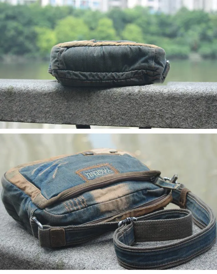 Denim Blue Mens Casual Small Messenger Bag Jean Postman Bag Courier Bag For Men