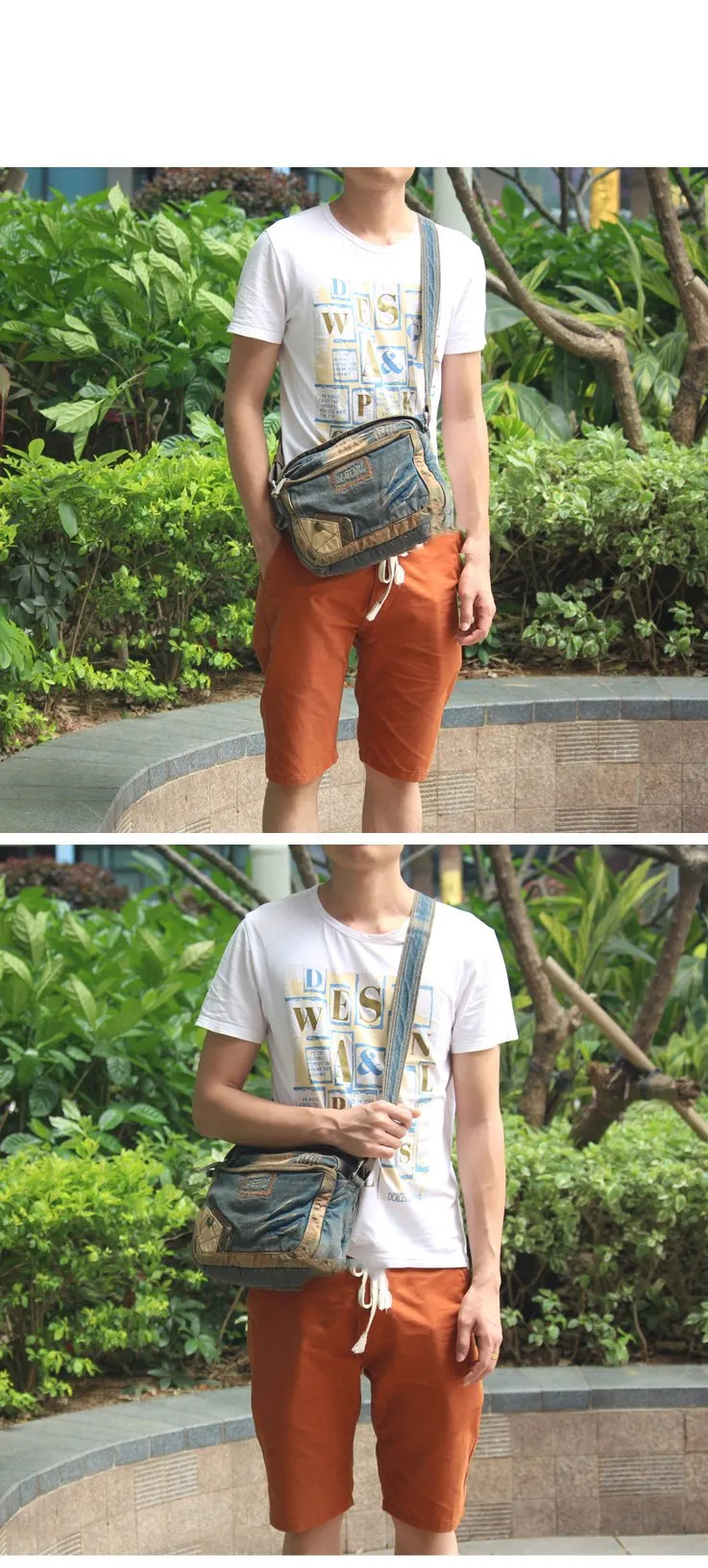 Denim Blue Mens Casual Small Messenger Bag Jean Postman Bag Courier Bag For Men