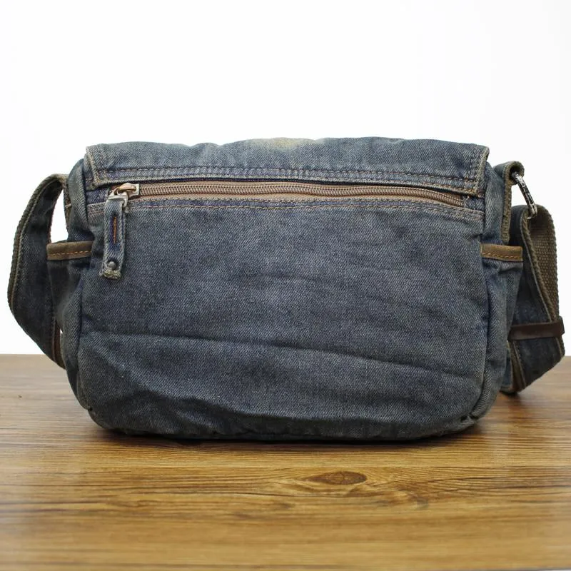 Denim Blue Mens Small Courier Bag Messenger Bag Blue Jean Postman Bag For Men