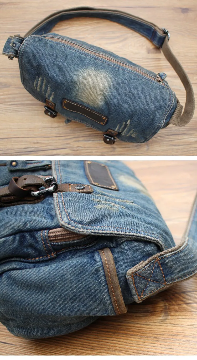 Denim Blue Mens Small Courier Bag Messenger Bag Blue Jean Postman Bag For Men