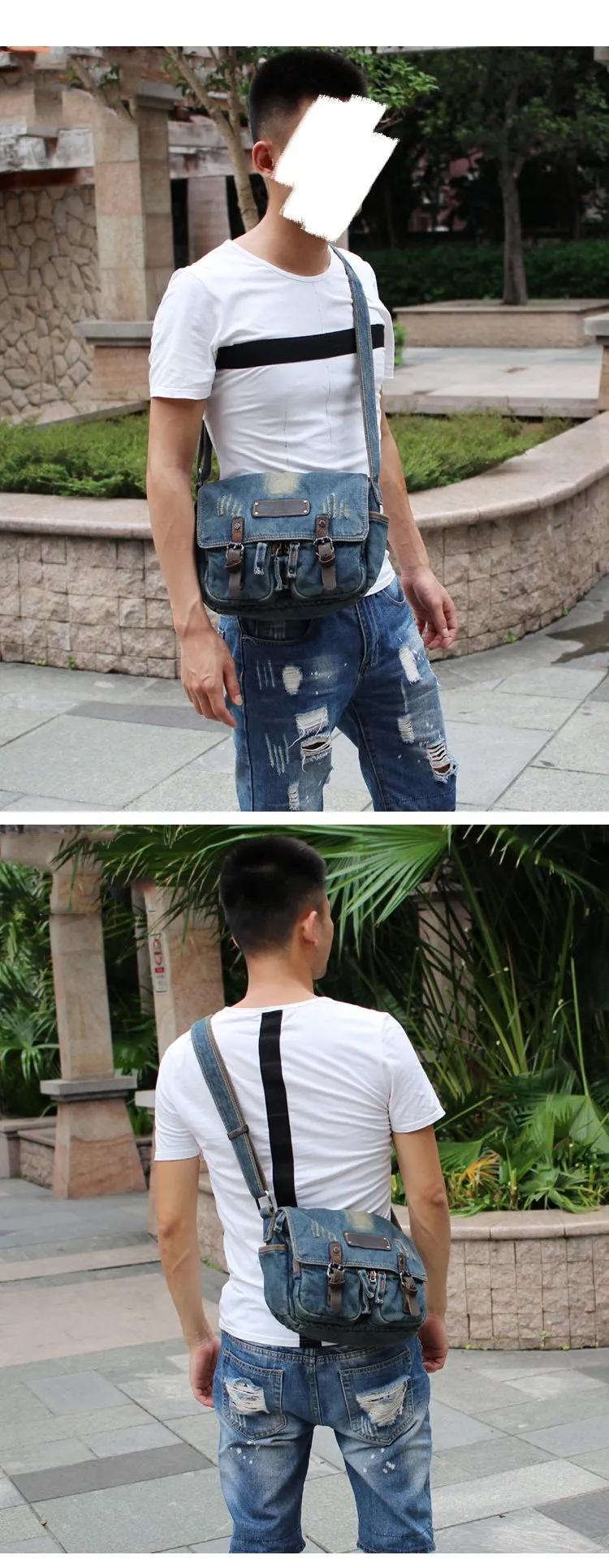 Denim Blue Mens Small Courier Bag Messenger Bag Blue Jean Postman Bag For Men